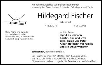 Anzeige von Hildegard Fischer von MGO
