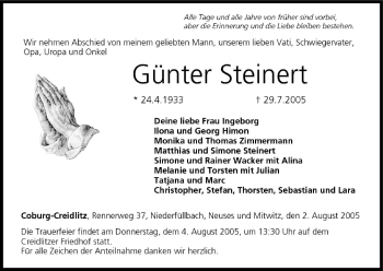 Anzeige von Günter Steinert von MGO