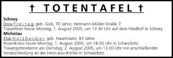 Anzeige von Totentafel vom 01.08.2005 von MGO