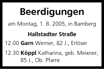 Anzeige von Beerdigungen vom 01.08.2005 von MGO