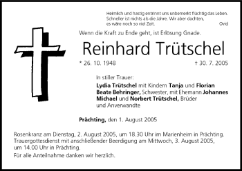 Anzeige von Reinhard Trütschel von MGO