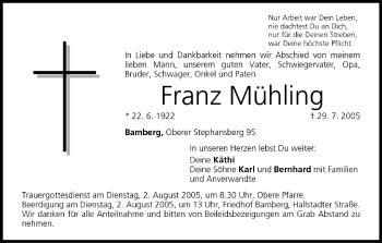 Anzeige von Franz Mühling von MGO