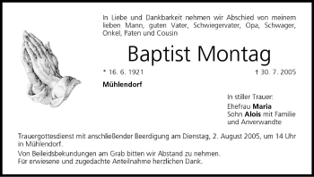Anzeige von Baptist Montag von MGO