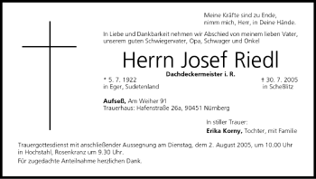 Anzeige von Josef Riedl von MGO