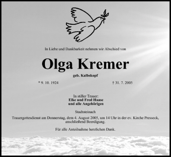 Anzeige von Olga Kremer von MGO