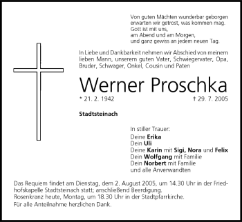 Anzeige von Werner Proschka von MGO
