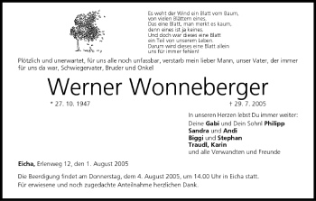 Anzeige von Werner Wonneberger von MGO