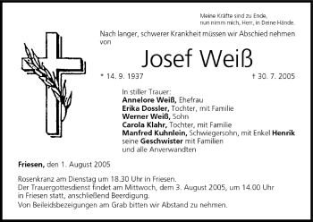 Anzeige von Josef Weiß von MGO