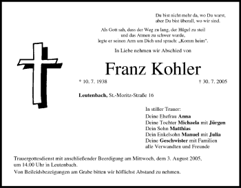 Anzeige von Franz Kohler von MGO