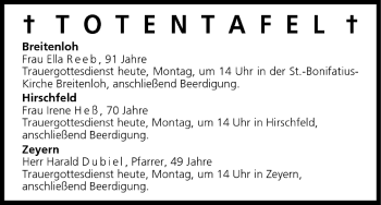 Anzeige von Totentafel vom 01.08.2005 von MGO