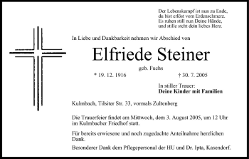 Anzeige von Elfriede Steiner von MGO