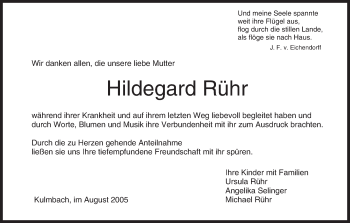 Anzeige von Hildegard Rühr von MGO