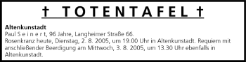 Anzeige von Totentafel vom 02.08.2005 von MGO