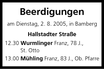 Anzeige von Beerdigungen vom 02.08.2005 von MGO