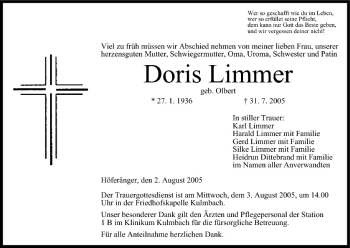 Anzeige von Doris Limmer von MGO