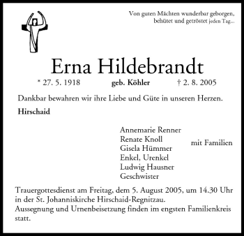 Anzeige von Erna Hildebrandt von MGO