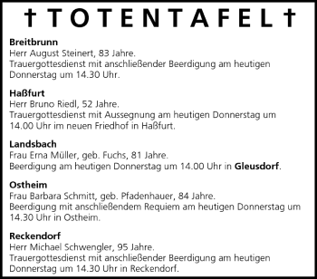 Anzeige von Totentafel vom 04.08.2005 von MGO