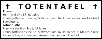 Anzeige von Totentafel vom 03.08.2005 von MGO