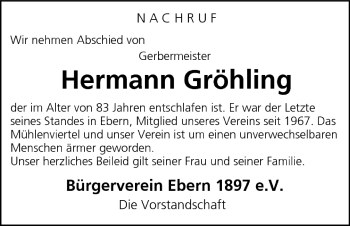 Anzeige von Hermann Gröhling von MGO