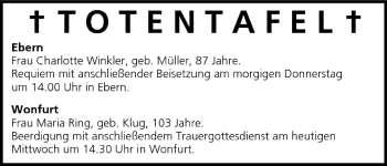 Anzeige von Totentafel vom 03.08.2005 von MGO