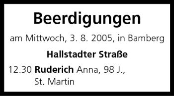 Anzeige von Beerdigungen vom 03.08.2005 von MGO