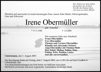 Anzeige von Irene Obermüller von MGO