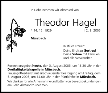 Anzeige von Theodor Hagel von MGO