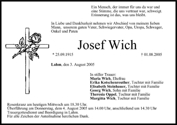 Anzeige von Josef Wich von MGO