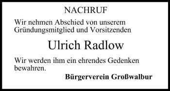 Anzeige von Ulrich Radlow von MGO