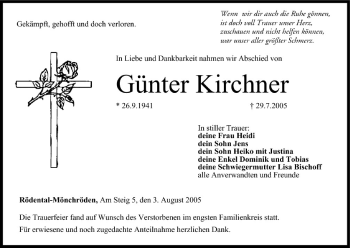 Anzeige von Günter Kirchner von MGO