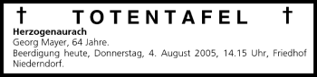Anzeige von Totentafel vom 04.08.2005 von MGO