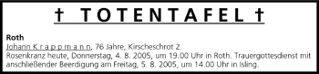 Anzeige von Totentafel vom 04.08.2005 von MGO