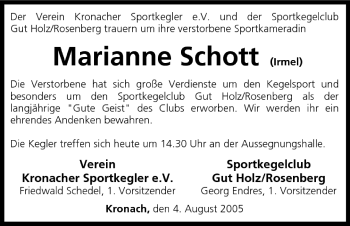 Anzeige von Marianne Schott von MGO