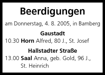 Anzeige von Beerdigungen vom 04.08.2005 von MGO