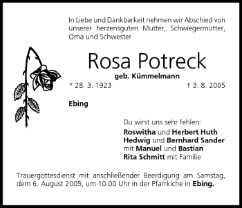 Anzeige von Rosa Potreck von MGO