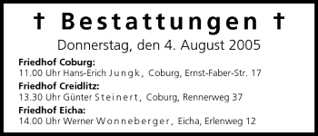 Anzeige von Bestattungen vom 04.08.2005 von MGO