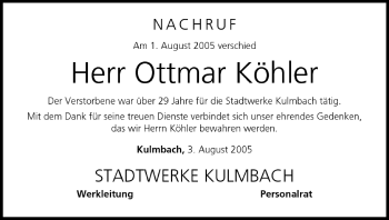 Anzeige von Ottmar Köhler von MGO