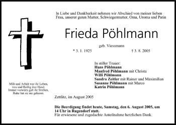 Anzeige von Frieda Pöhlmann von MGO