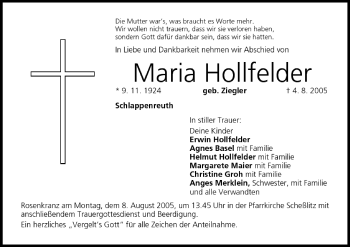 Anzeige von Maria Hollfelder von MGO