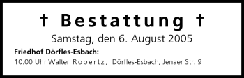 Anzeige von Bestattungen vom 06.08.2005 von MGO