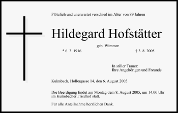 Anzeige von Hildegard Hofstätter von MGO