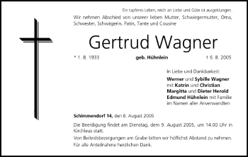 Anzeige von Gertrud Wagner von MGO