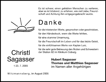 Anzeige von Christl Sagasser von MGO