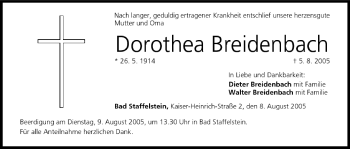 Anzeige von Dorothea Breidenbach von MGO