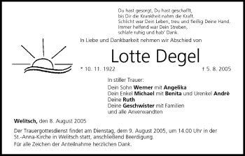 Anzeige von Lotte Degel von MGO