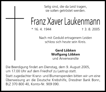 Anzeige von Franz Xaver Laukenmann von MGO