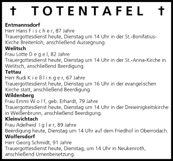 Anzeige von Totentafel vom 09.08.2005 von MGO