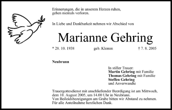 Anzeige von Marianne Gehring von MGO