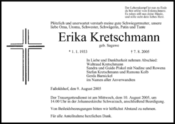 Anzeige von Erika Kretschmann von MGO