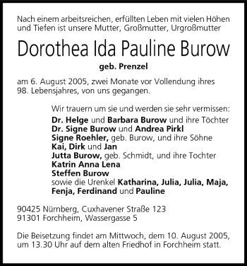 Anzeige von Dorothea Ida Pauline Burow von MGO